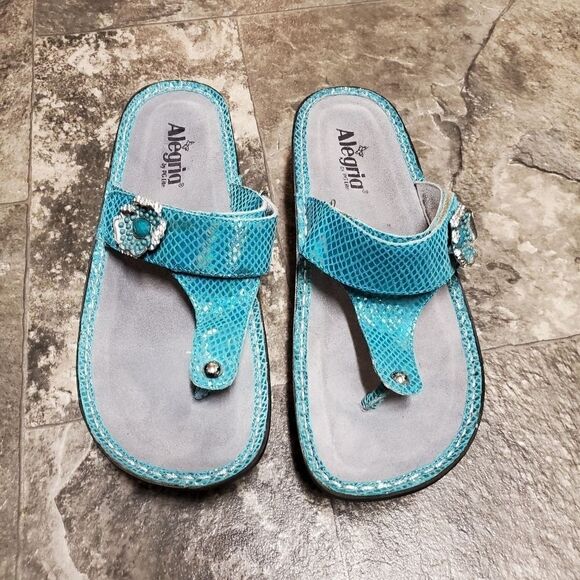 Alegria Carina Turquoise Aloha Mermaid Shimmer Floral Flip Flop Comfort Sandals - Picture 3 of 10